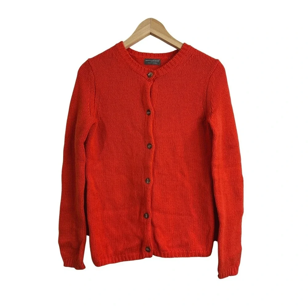 Paco Rabanne Paris French Poppy Red Knit Button Cardigan Sweater Women's‎ Small